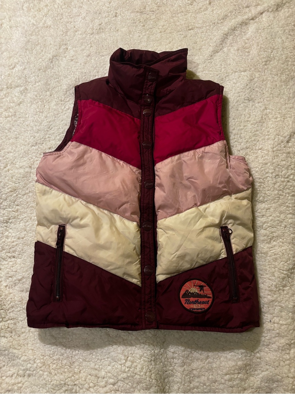Chevron Colorblock Quilted Vest in Berry & Pink Tones1827